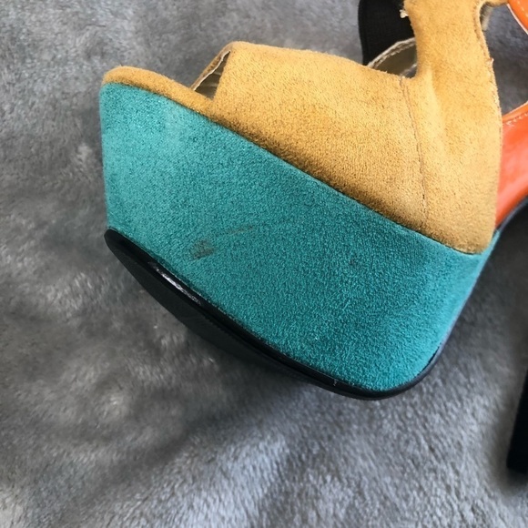 Paprika color block ankle sling back heel ankle heels orange tan+ mint green 5.5 - Picture 7 of 9